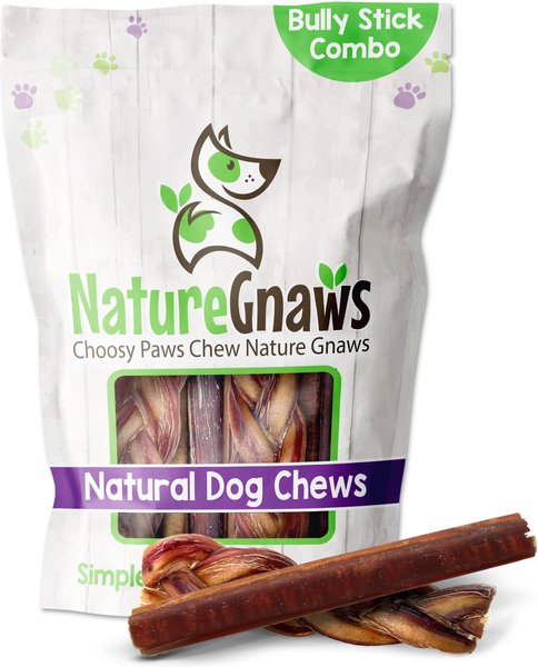 Nature Gnaws Large Bully Stick & Braided Bully Stick Combo Dog Treats, 6 count slide 1 of 10