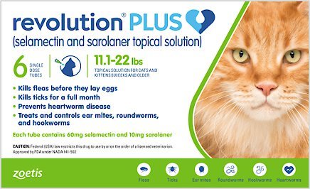 Revolution Plus Topical Solution for Cats, 11.1-22 lbs, (Green Box), 6 Doses (6-mos. supply) slide 1 of 5