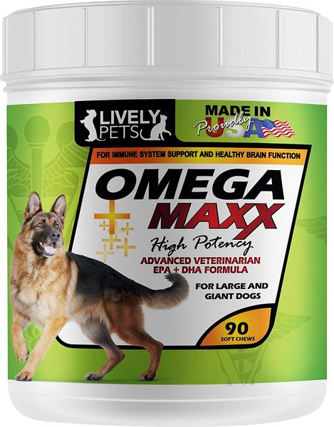 Lively Pets Omega Maxx Fish Oil Large & Giant Dog Soft Chews, 90 count slide 1 of 6