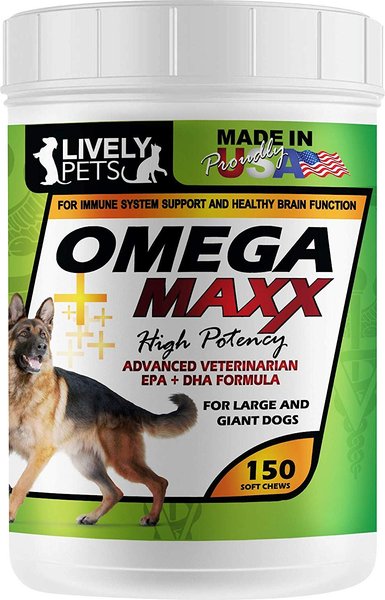 Lively Pets Omega Maxx Fish Oil Large & Giant Dog Soft Chews, 150 count slide 1 of 6