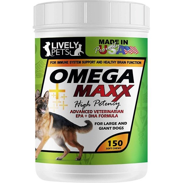 LIVELY PETS Omega Maxx Fish Oil Large & Giant Dog Soft Chews, 150 count