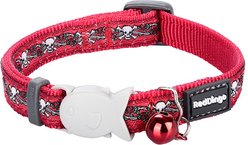 Red Dingo Skull & Roses Nylon Breakaway Cat Collar with Bell, 8 to 12.5-in neck, 1/2-in wide