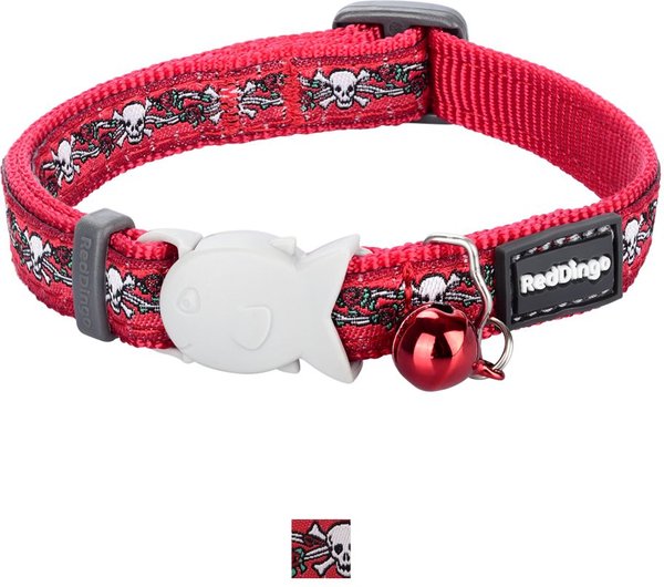 Red Dingo Skull & Roses Nylon Breakaway Cat Collar with Bell, 8 to 12.5-in neck, 1/2-in wide slide 1 of 1