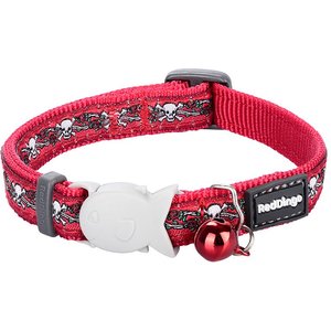 Red Dingo Skull & Roses Nylon Breakaway Cat Collar with Bell, 8 to 12.5-in neck, 1/2-in wide