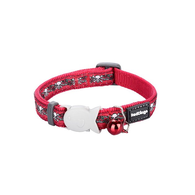 Red Dingo Skull & Roses Dog Collar