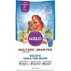 Halo Holistic Grain Free Surf & Turf Dog Food Recipe Adult Dry Dog Food Bag, 21-lb bag 