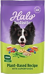 Halo Holistic Vegan Dog Food Complete Digestive Health Plant-Based Recipe with Superfoods Adult Formula Dry Dog Food, 21-lb bag