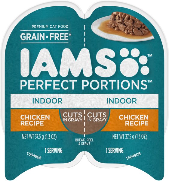 Iams Perfect Portions Indoor Chicken Recipe Grain-Free Cuts in Gravy Wet Cat Food Trays, 2.6-oz, case of 24 twin-packs slide 1 of 8