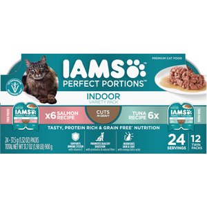 Iams Perfect Portions Indoor Tuna & Salmon Recipe Grain-Free Cuts in Gravy Variety Pack Adult Wet Cat Food Trays