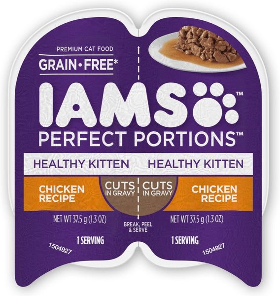 Iams Perfect Portions Healthy Kitten Chicken Recipe Grain Free Cuts in Gravy Wet Cat Food Trays