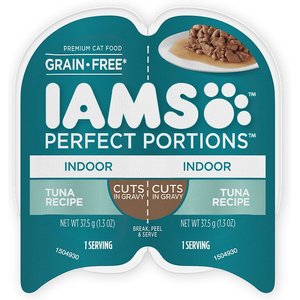 Iams Perfect Portions Indoor Tuna Recipe Grain-Free Cuts in Gravy Adult Wet Cat Food Trays, 2.6-oz, case of 24 twin-packs