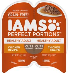 Iams Perfect Portions Healthy Adult Chicken Recipe Grain-Free Cuts in Gravy Wet Cat Food Trays, 2.6-oz, case of 24 twin-packs