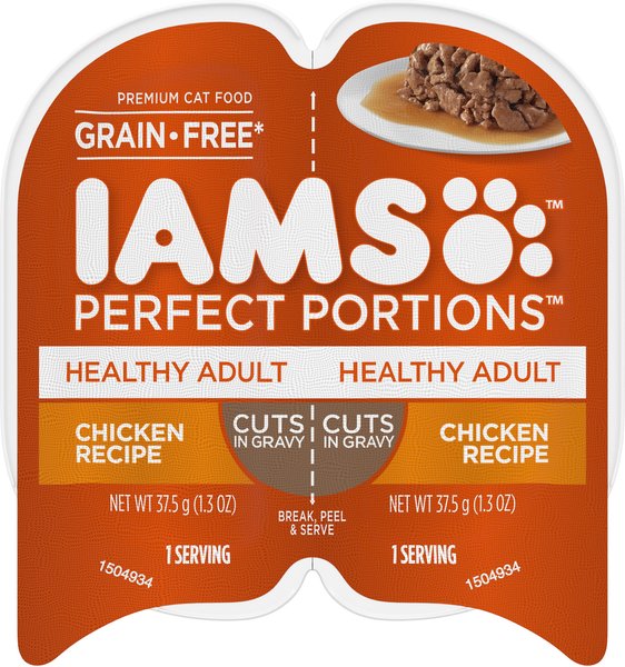 Iams Perfect Portions Healthy Adult Chicken Recipe Grain-Free Cuts in Gravy Wet Cat Food Trays, 2.6-oz, case of 24 twin-packs slide 1 of 8