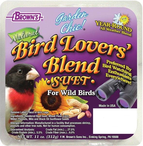 Brown's Garden Chic! Bird Lovers' Blend Suet Cake Wild Bird Food, 11-oz tray slide 1 of 4