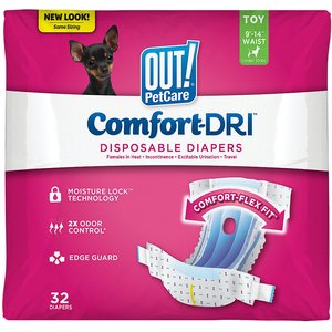 OUT! Disposable Female Dog Diapers, Toy: 9 to 14-in waist, 32 count
