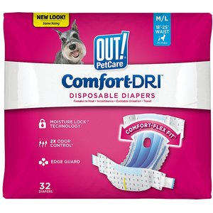 OUT! Disposable Female Dog Diapers, Medium/Large: 18 to 25-in waist, 32 count