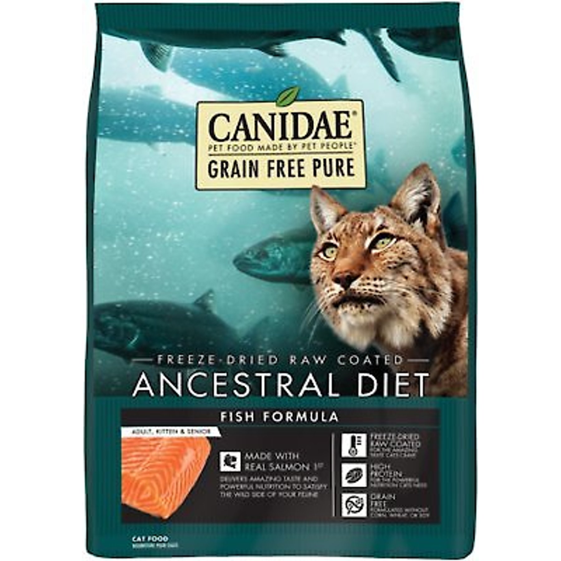 CANIDAE Grain Free PURE Ancestral Freeze Dried Raw Coated Salmon Formula Dry Cat Food