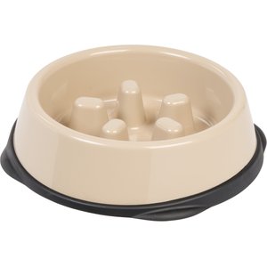 IRIS USA Non-Slip Rubber Slow Feeder with Raised Bumps Dog & Cat Bowl, Short Snouted, Beige/Black, 2-cup