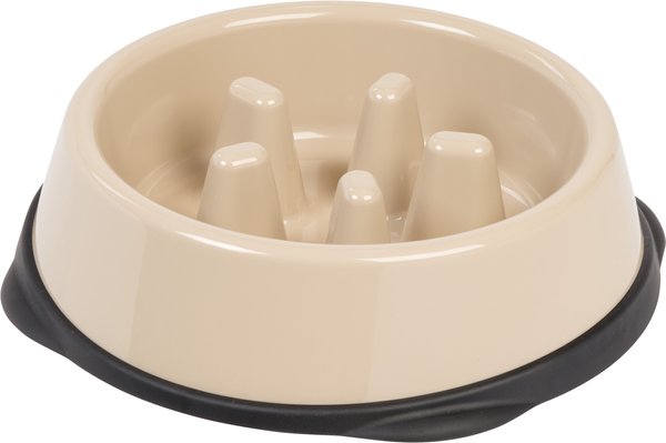 IRIS Non-Slip Rubber Slow Feeder with Raised Bumps Dog & Cat Bowl, Beige/Black, 2-cup slide 1 of 7