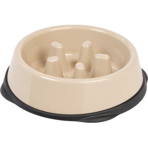 IRIS Slow Feeding Dog & Cat Bowl, Long Snouted, Beige/Black, 2-cup