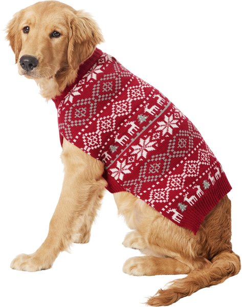 Frisco Reindeer Fair Isle Dog & Cat Christmas Sweater, Red, Large slide 1 of 9