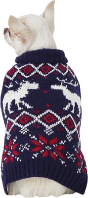 Show full view: Frisco Moose Fair Isle Dog & Cat Sweater, Navy, Small slide 4 of 10