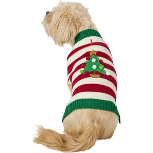 Frisco Striped Christmas Tree Dog & Cat Christmas Sweater, Medium