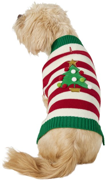 FRISCO Striped Christmas Tree Dog & Cat Christmas Sweater, Medium ...