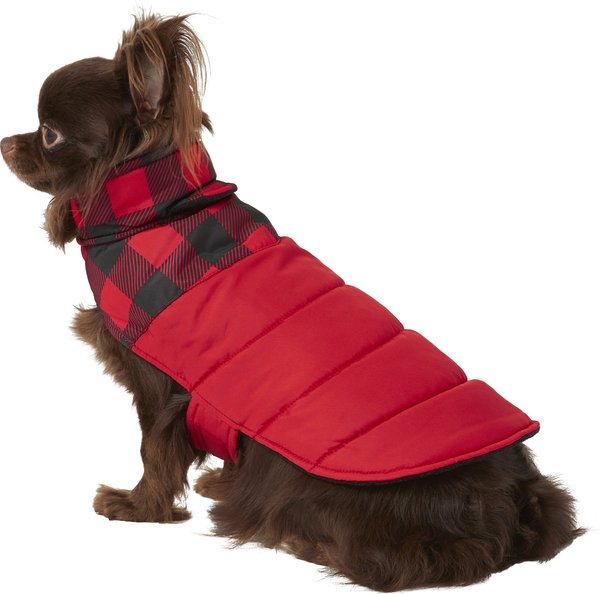 Frisco Boulder Plaid Insulated Dog & Cat Puffer Coat, Red, X-Small slide 1 of 9