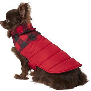 Frisco Boulder Plaid Insulated Dog & Cat Puffer Coat, Red, X-Small