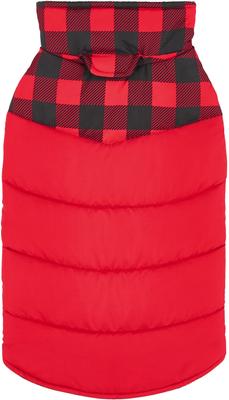 Show full view: Frisco Mediumweight Boulder Plaid Insulated Dog & Cat Puffer Coat, Red, X-Small slide 4 of 10