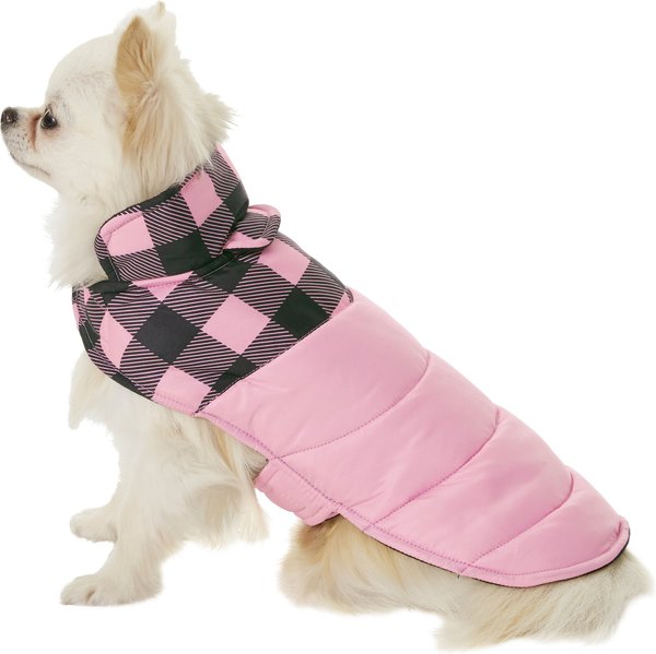 Frisco Boulder Plaid Insulated Dog & Cat Puffer Coat, Pink, X-Small slide 1 of 8