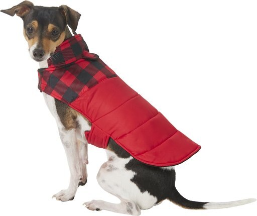 Frisco Mediumweight Boulder Plaid Insulated Dog & Cat Puffer Coat, Red, Small
