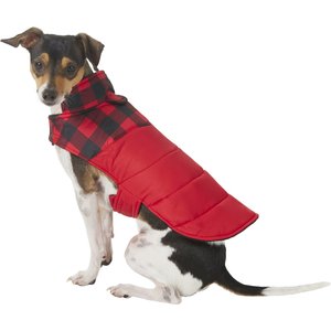 Frisco Boulder Plaid Insulated Dog & Cat Puffer Coat, Red, Small