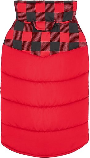 Frisco Mediumweight Boulder Plaid Insulated Dog & Cat Puffer Coat, Red, Small
