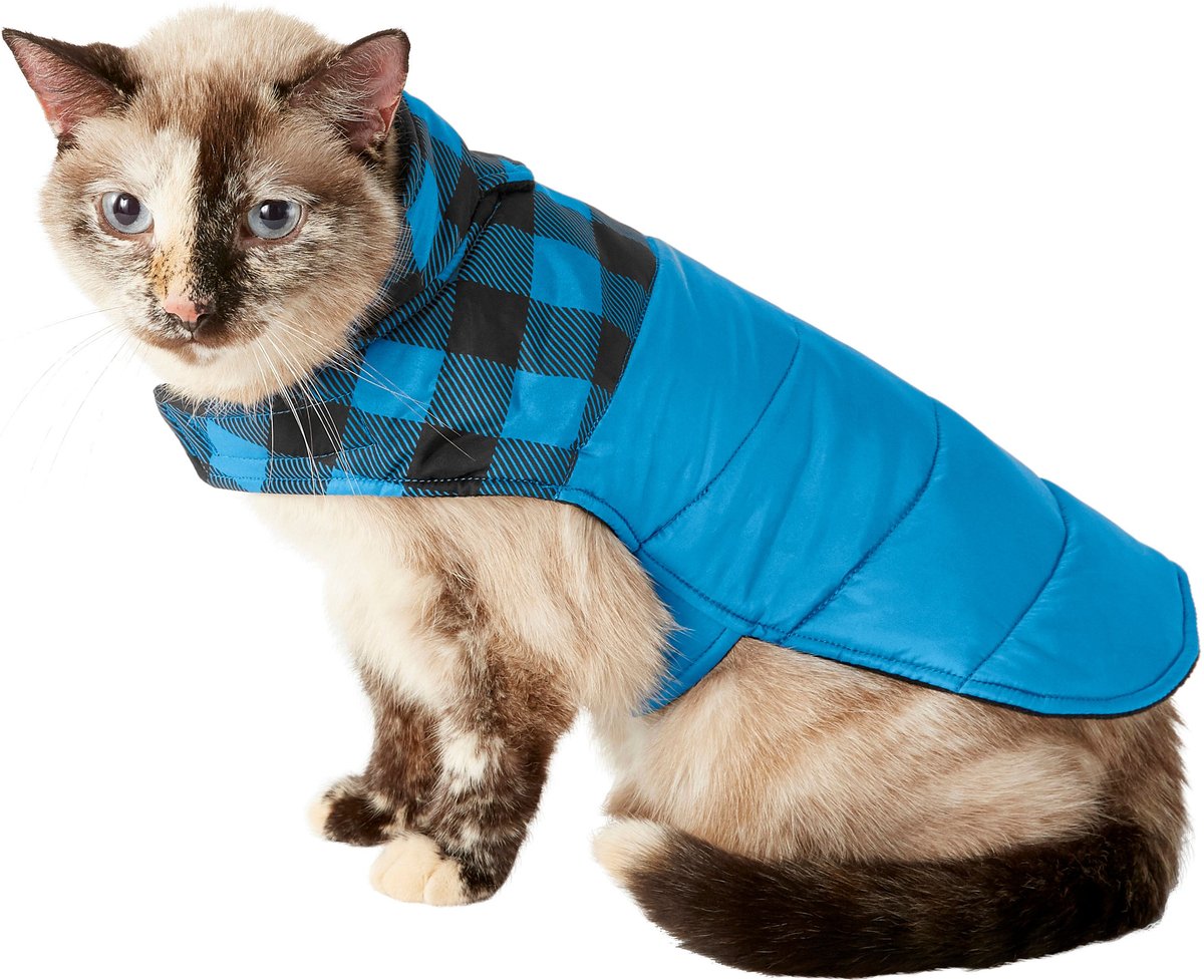 FRISCO Mediumweight Boulder Plaid Insulated Dog & Cat Puffer Coat, Blue ...