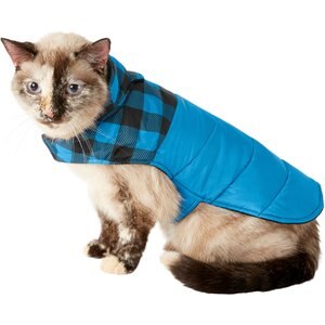 Frisco Boulder Plaid Insulated Dog & Cat Puffer Coat, Blue, Small