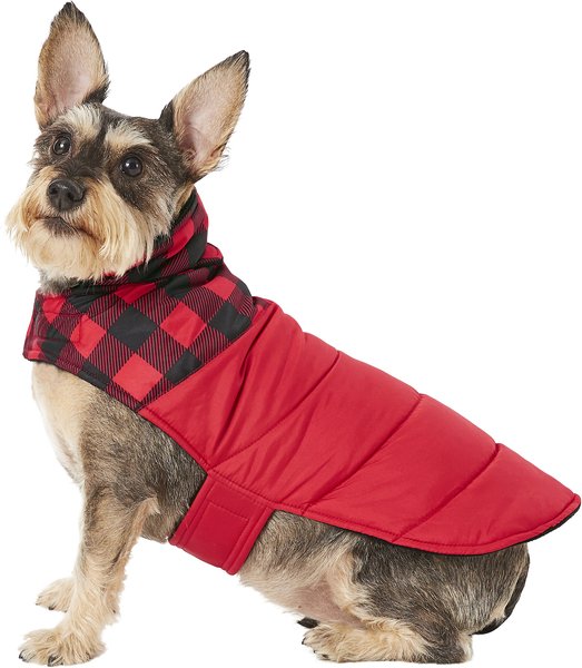 Frisco Mediumweight Boulder Plaid Insulated Dog & Cat Puffer Coat, Red, Medium slide 1 of 9