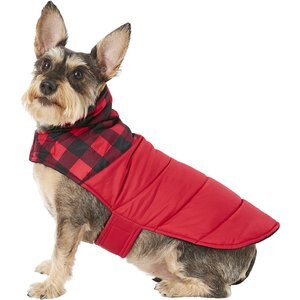 Frisco Mediumweight Boulder Plaid Insulated Dog & Cat Puffer Coat, Red, Medium