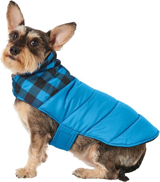 Frisco Boulder Plaid Insulated Dog & Cat Puffer Coat, Blue, Medium slide 1 of 9
