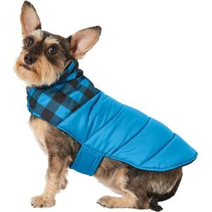 Frisco Boulder Plaid Insulated Dog & Cat Puffer Coat, Blue, Medium