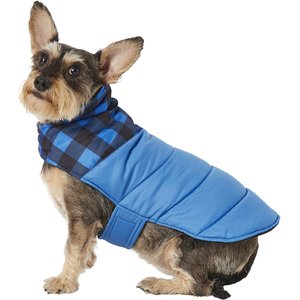 Frisco Boulder Plaid Insulated Dog & Cat Puffer Coat, Blue, Medium