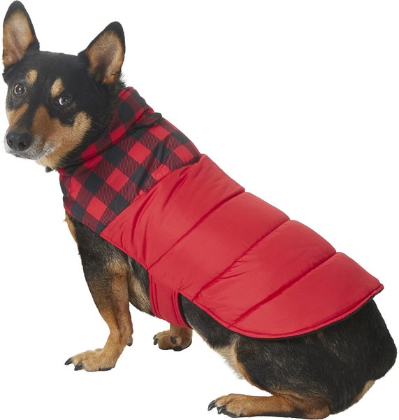 Frisco Boulder Plaid Insulated Dog & Cat Puffer Coat, Red, Large slide 1 of 8