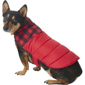 Frisco Boulder Plaid Insulated Dog & Cat Puffer Coat, Red, Large