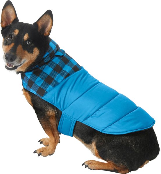 Frisco Mediumweight Boulder Plaid Insulated Dog & Cat Puffer Coat, Blue, Large slide 1 of 9
