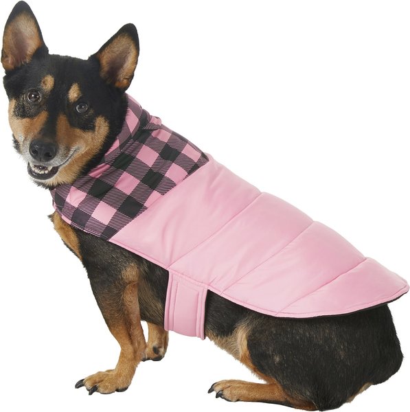 Frisco Boulder Plaid Insulated Dog & Cat Puffer Coat, Pink, Large slide 1 of 9