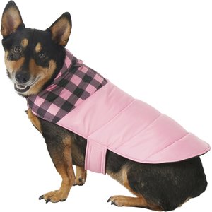 Frisco Mediumweight Boulder Plaid Insulated Dog & Cat Puffer Coat, Pink, Large