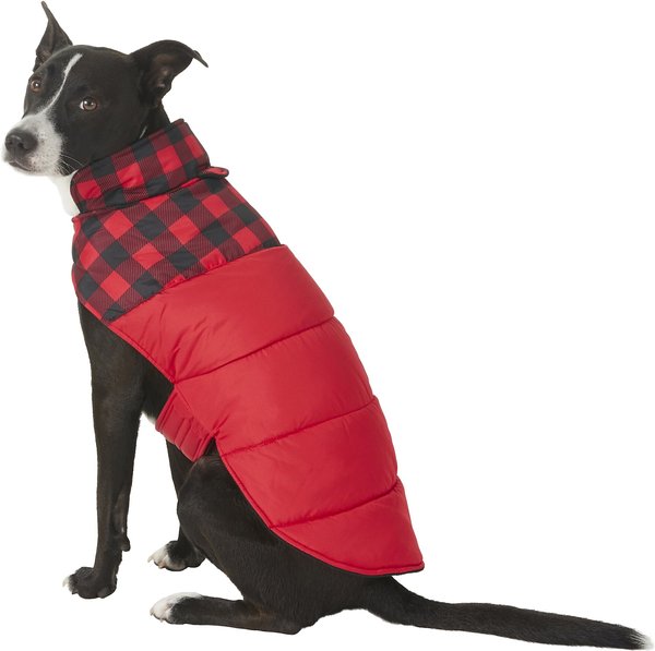 FRISCO Mediumweight Boulder Plaid Insulated Dog & Cat Puffer Coat, Red ...