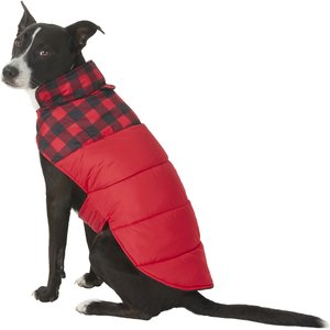 Frisco Boulder Plaid Insulated Dog & Cat Puffer Coat, Red, X-Large