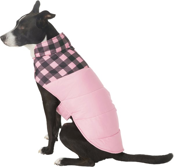 Frisco Boulder Plaid Insulated Dog & Cat Puffer Coat, Pink, X-Large slide 1 of 9